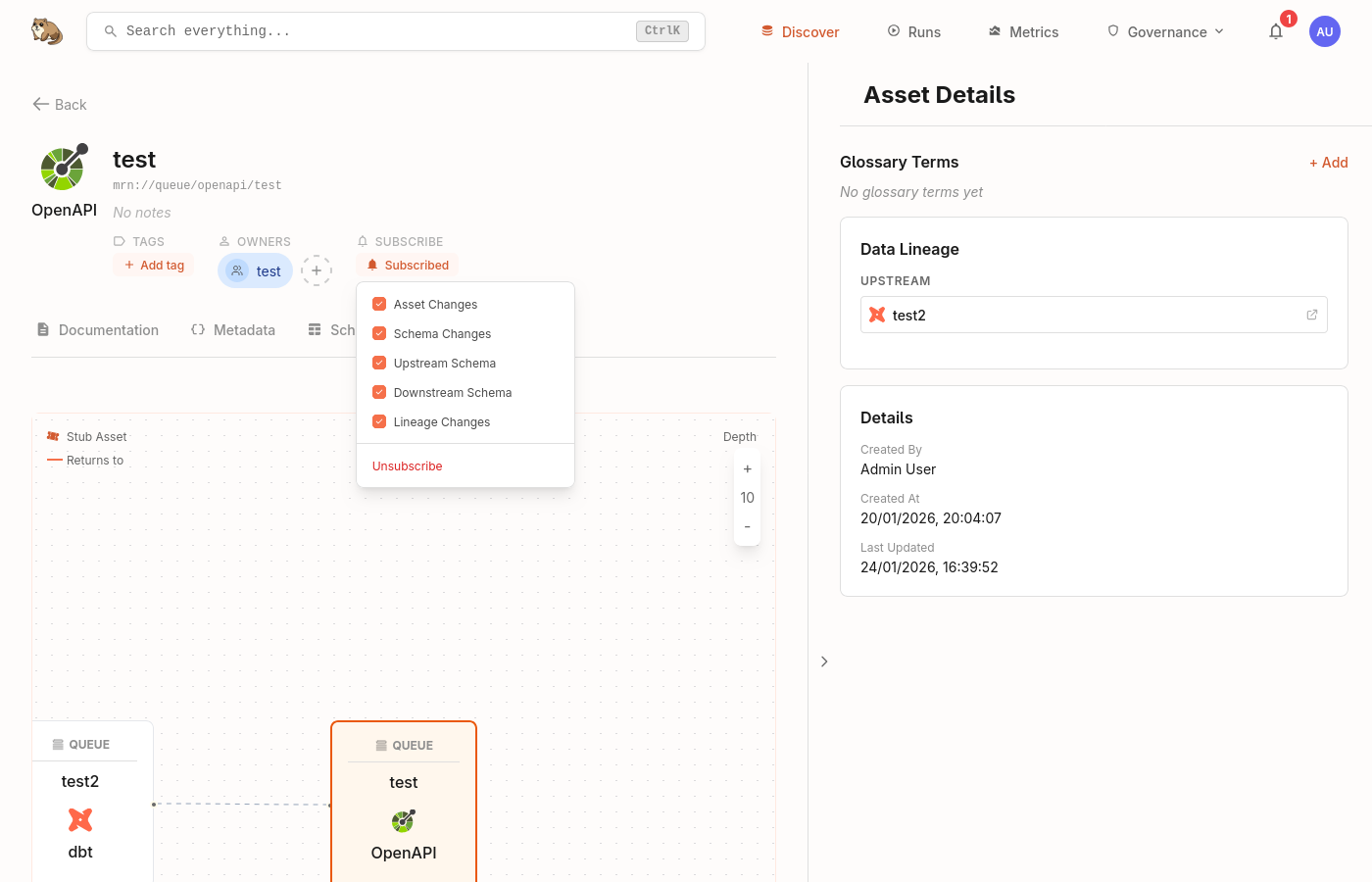 Subscribe button on an asset page
