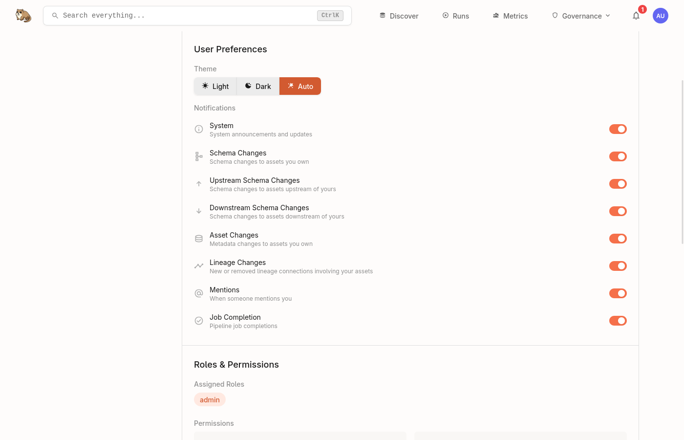 Notification preferences panel